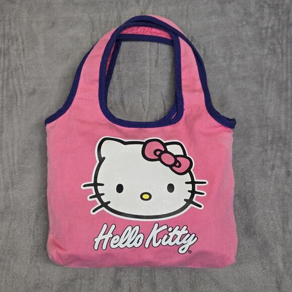 Sanrio Handbags - Hello Kitty Pink Canvas Tote Handbag with Snap and Zipped Inside Small Pocket